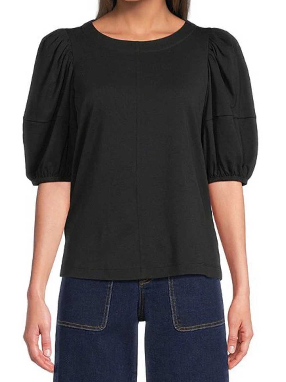 Gibson & Latimer Knit Crew Neck 3/4 Puff Sleeve Tee Shirt in black